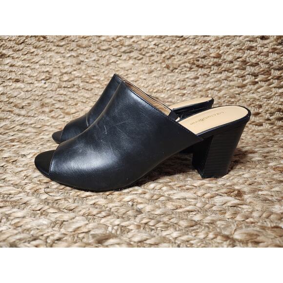 Liz Claiborne Black Open Toe Purse Mules Size 9.5 M Slip On 3" Heels - Picture 3 of 10